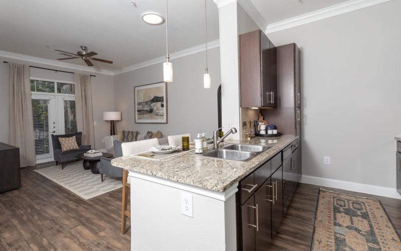 a kitchen with a large island